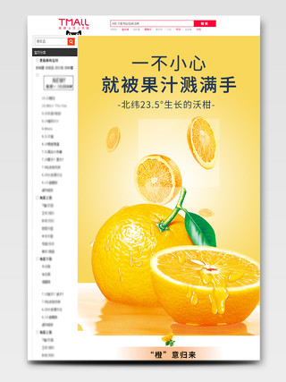 电商橙色小清新日常通用水果店橙柑果汁详情页